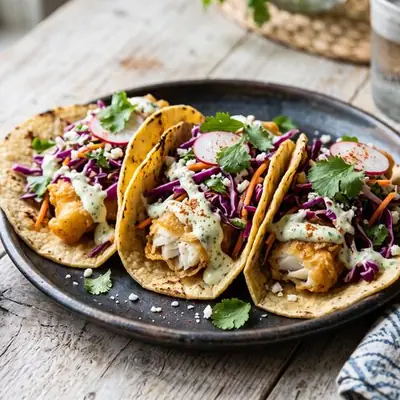 Fisktacos med vitkål och lime-crème