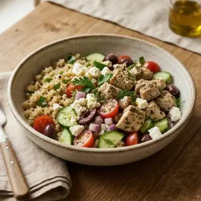 Grekisk kycklingbowl med quinoa och feta